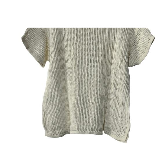 VINTAGE HAVANA WOMENS SMALL COLLARED V-NECK OPEN KNIT POLO COTTON SWEATER WHITE - Picture 10 of 12